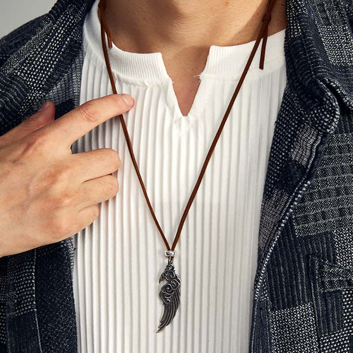 Buddha Stones ​​925 Sterling Silber Glückverheißende Wolken Flügel Baumwollseil Hirschleder Seil Halskette Anhänger - image 3