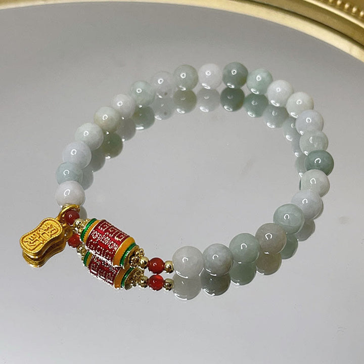 Armband aus tibetischer natürlicher Jade mit Buddha Stones und Gebetsmühle, Reichtum und Wohlstand