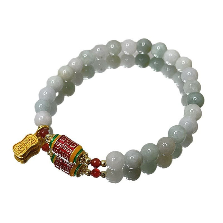 Armband aus tibetischer natürlicher Jade mit Buddha Stones und Gebetsmühle, Reichtum und Wohlstand