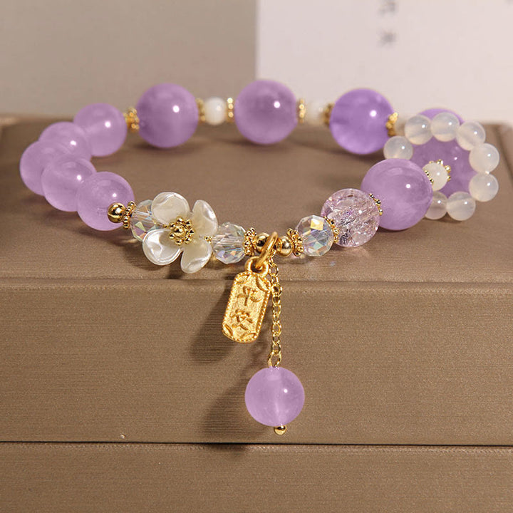 Buddha Stones Armband mit Heilsteinen, natürlicher blauer Kristall, Amethyst, Chalcedon, Blume