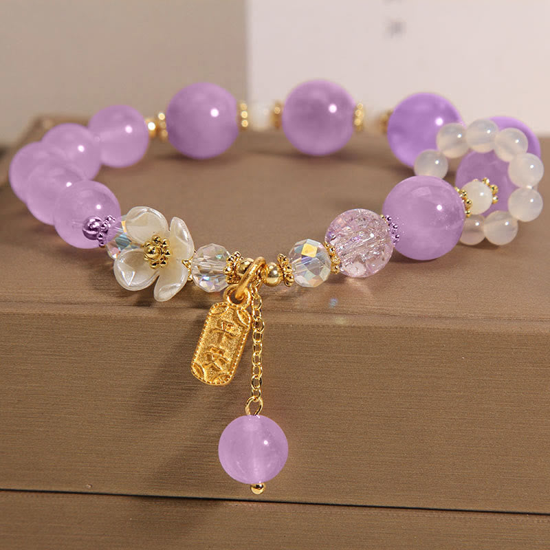 Buddha Stones Armband mit Heilsteinen, natürlicher blauer Kristall, Amethyst, Chalcedon, Blume