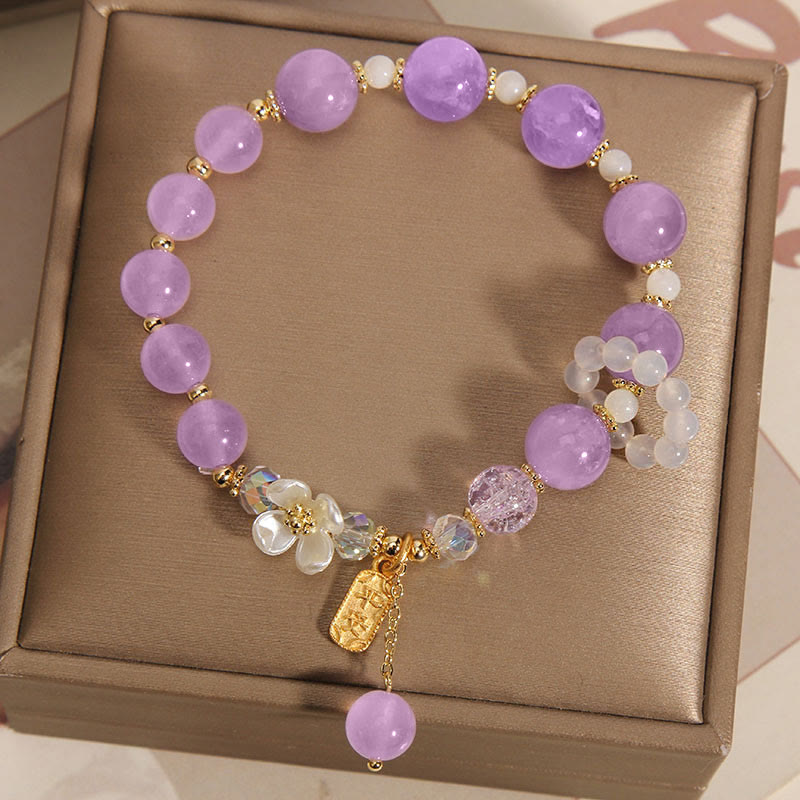 Buddha Stones Armband mit Heilsteinen, natürlicher blauer Kristall, Amethyst, Chalcedon, Blume