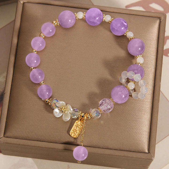 Buddha Stones Armband mit Heilsteinen, natürlicher blauer Kristall, Amethyst, Chalcedon, Blume