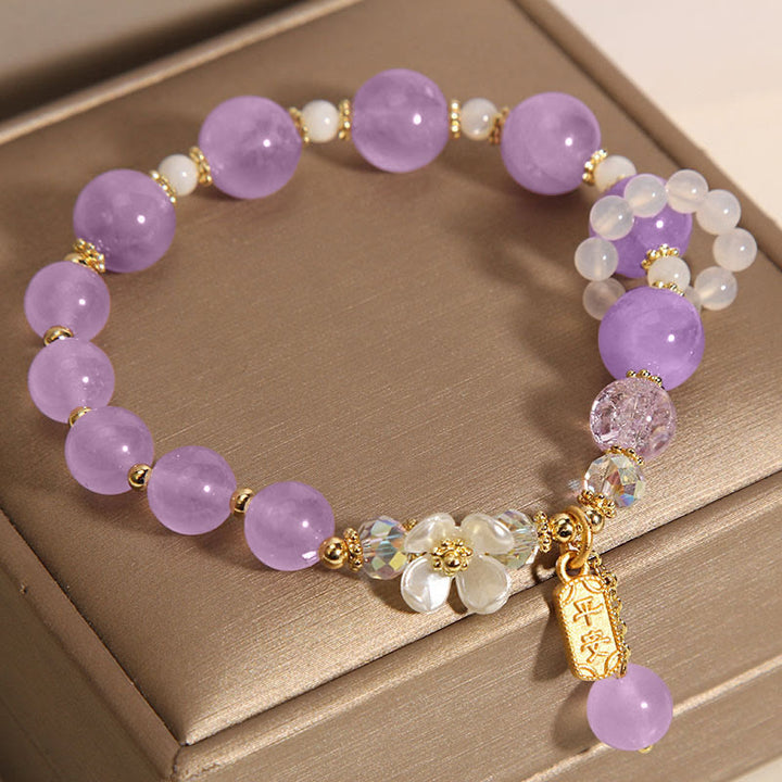 Buddha Stones Armband mit Heilsteinen, natürlicher blauer Kristall, Amethyst, Chalcedon, Blume