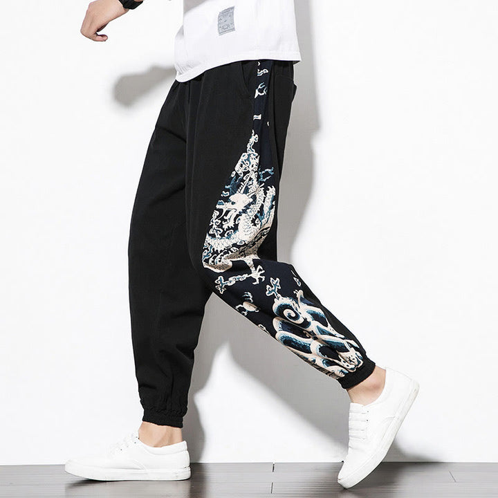 Buddha Stones Sommer Drachenwellen Baumwolle Herrenhose mit Taschen - Schwarz - US/ UK/AU46，EU56 (5XL)  - image 9