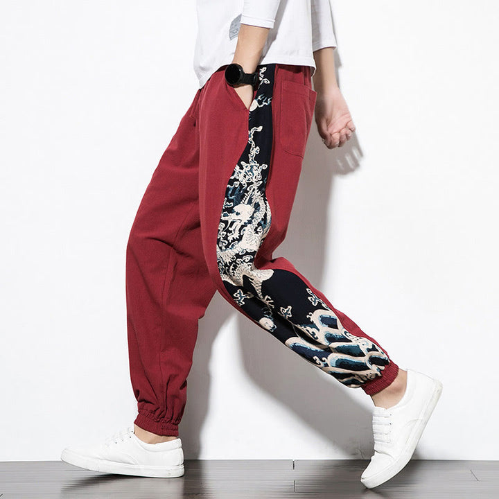 Buddha Stones Sommer Drachenwellen Baumwolle Herrenhose mit Taschen - Rot - US/ UK/AU46，EU56 (5XL)  - image 20