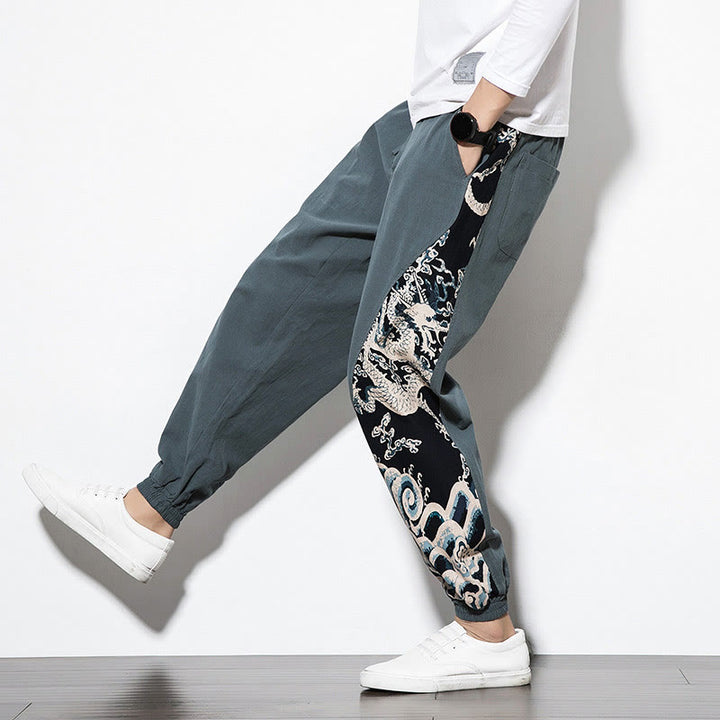 Buddha Stones Sommer Drachenwellen Baumwolle Herrenhose mit Taschen - image 7