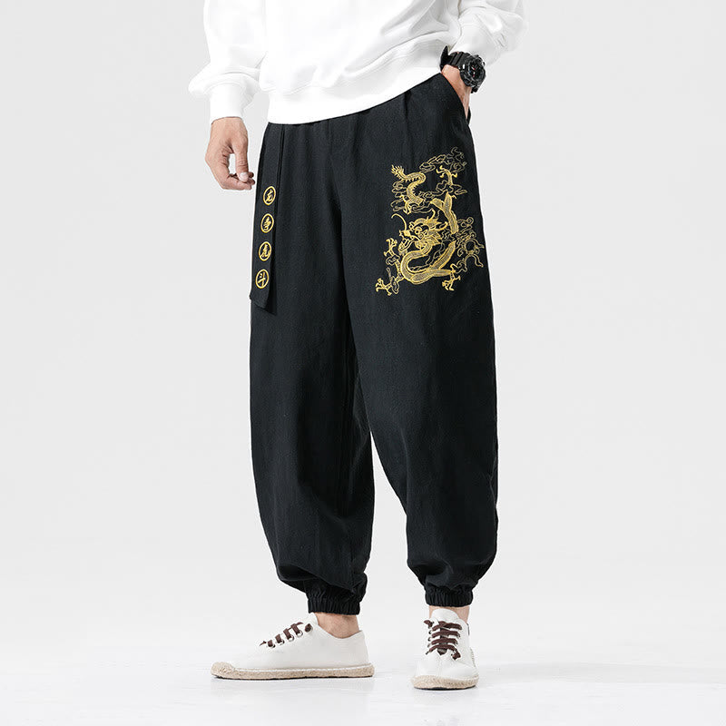 Buddha Stones, glückverheißende Wolken, Drachen, Baumwolle, Herrenhose mit Taschen - Schwarz - US/ UK/AU46, EU56 (5XL) - image 0