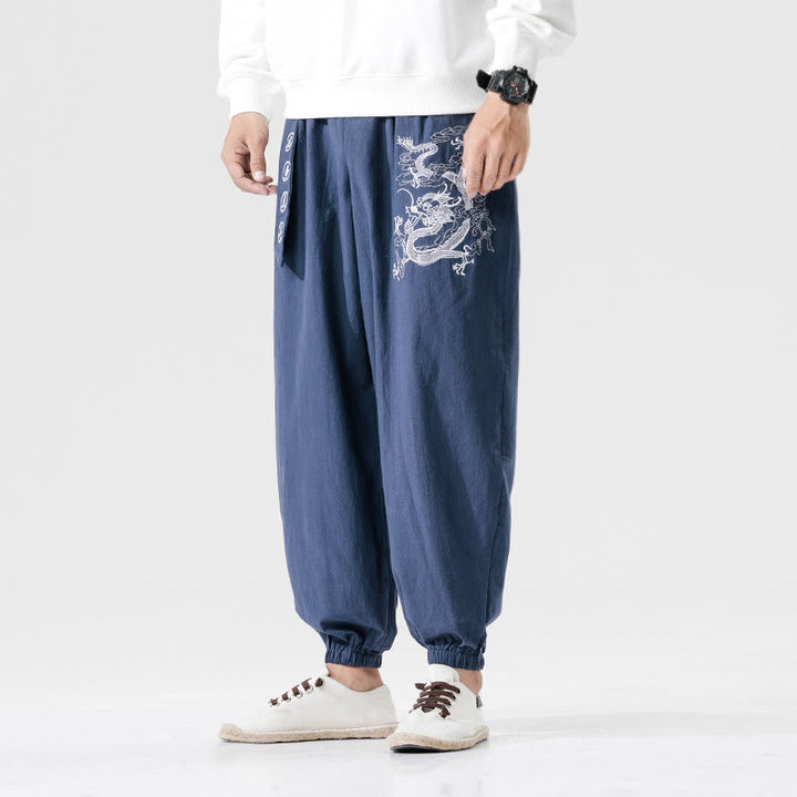 Buddha Stones, glückverheißende Wolken, Drachen, Baumwolle, Herrenhose mit Taschen - Stahlblau - US/ UK/AU46，EU56 (5XL) - image 8