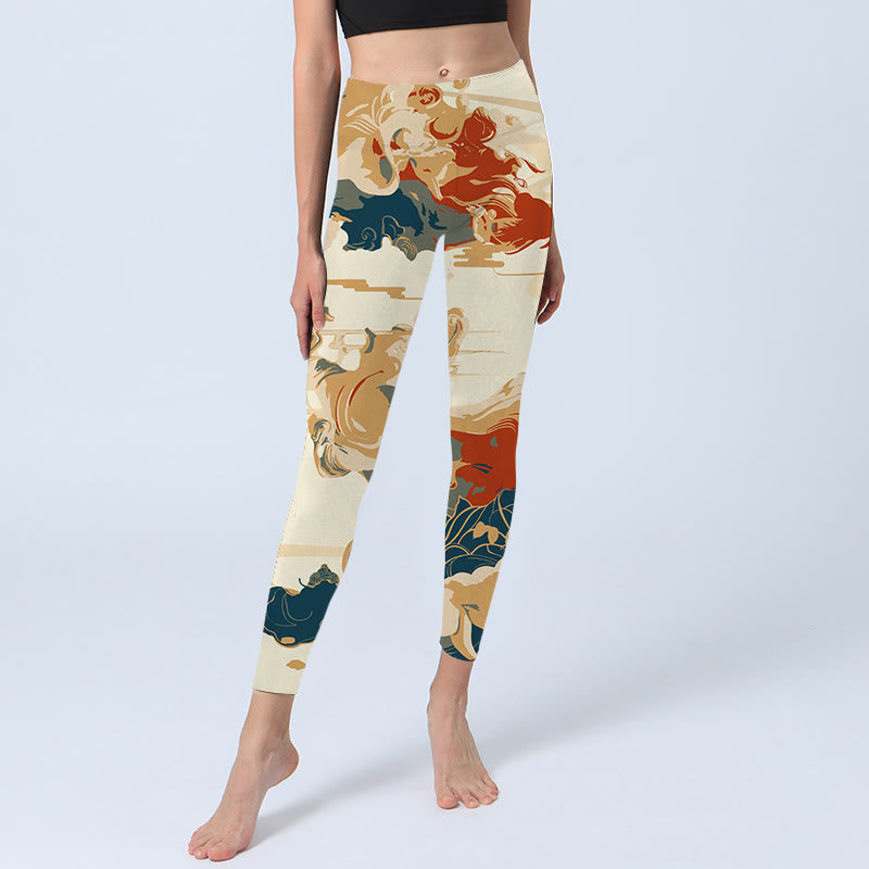 Buddha Stones Bunte Wolken Print Fitness Leggings Damen Yogahose