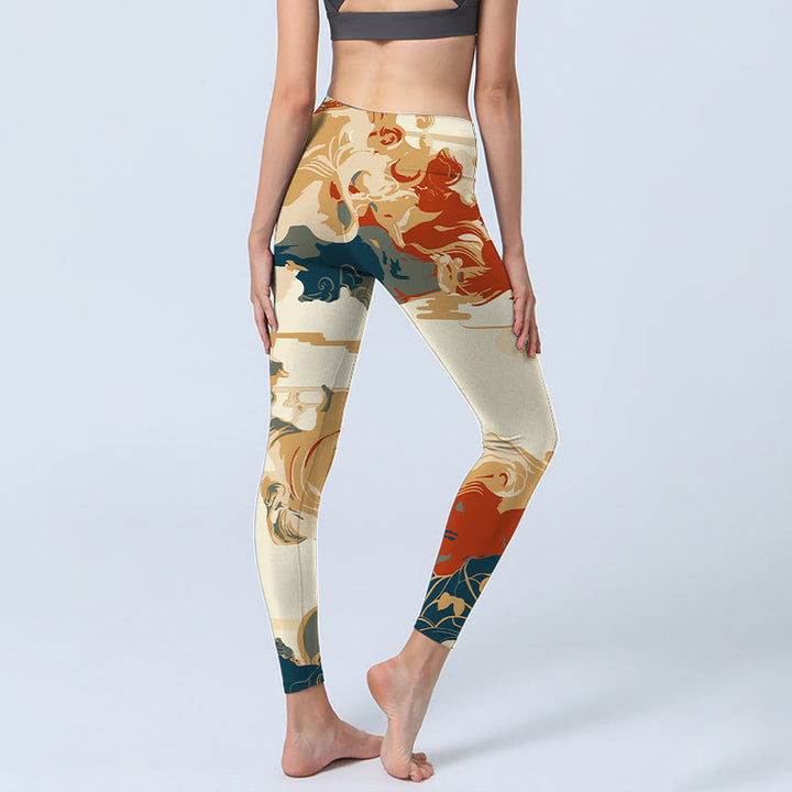 Buddha Stones Bunte Wolken Print Fitness Leggings Damen Yogahose