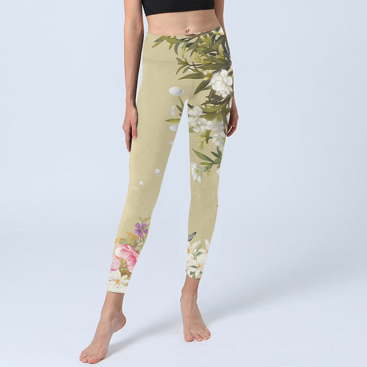 Buddha Stones Blumen Pflanzen Schmetterling Druck Fitness Leggings frauen Yoga Hosen