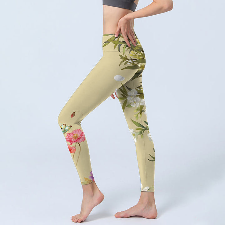 Buddha Stones Blumen Pflanzen Schmetterling Druck Fitness Leggings frauen Yoga Hosen