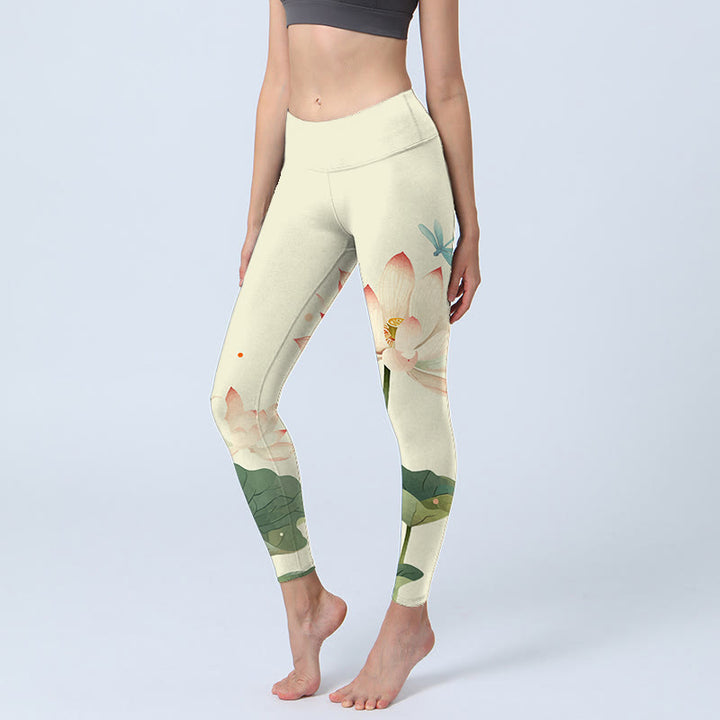 Buddha Stones, Lotusblüte, Blatt, Libelle-Druck, Fitness-Leggings für Damen, Yoga-Hose