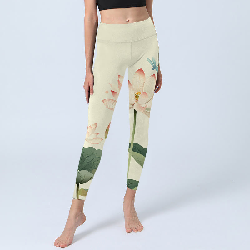 Buddha Stones, Lotusblüte, Blatt, Libelle-Druck, Fitness-Leggings für Damen, Yoga-Hose