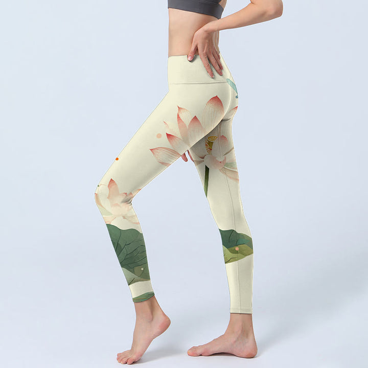 Buddha Stones, Lotusblüte, Blatt, Libelle-Druck, Fitness-Leggings für Damen, Yoga-Hose