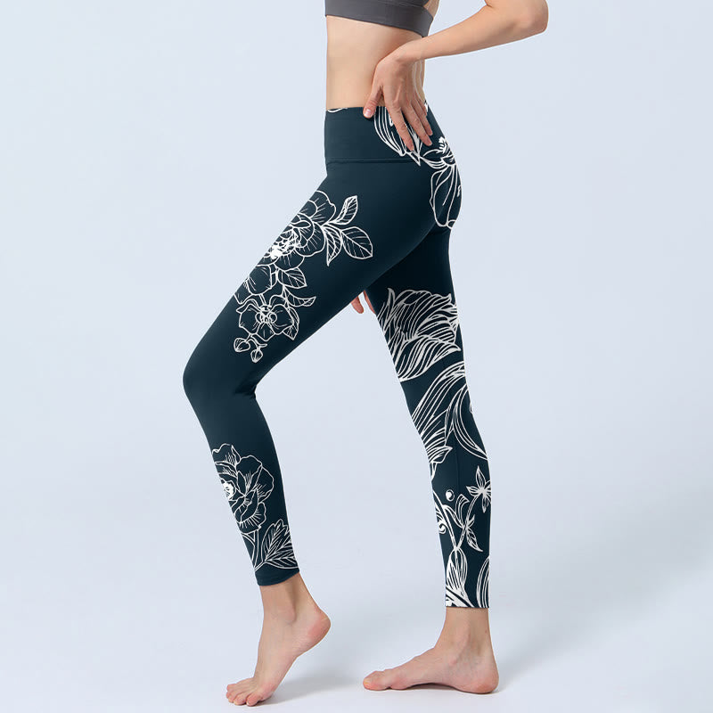 Buddha Stones Pfingstrose Epiphyllum Blumen Druck Gym Fitness Leggings Damen Yogahose