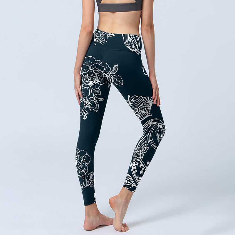 Buddha Stones Pfingstrose Epiphyllum Blumen Druck Gym Fitness Leggings Damen Yogahose