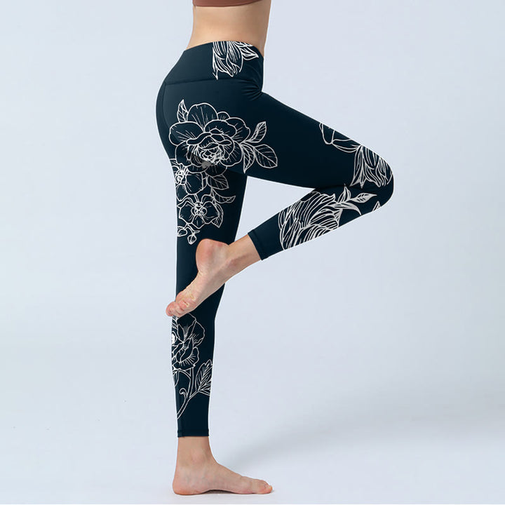 Buddha Stones Pfingstrose Epiphyllum Blumen Druck Gym Fitness Leggings Damen Yogahose