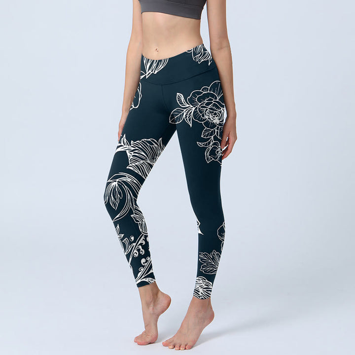 Buddha Stones Pfingstrose Epiphyllum Blumen Druck Gym Fitness Leggings Damen Yogahose