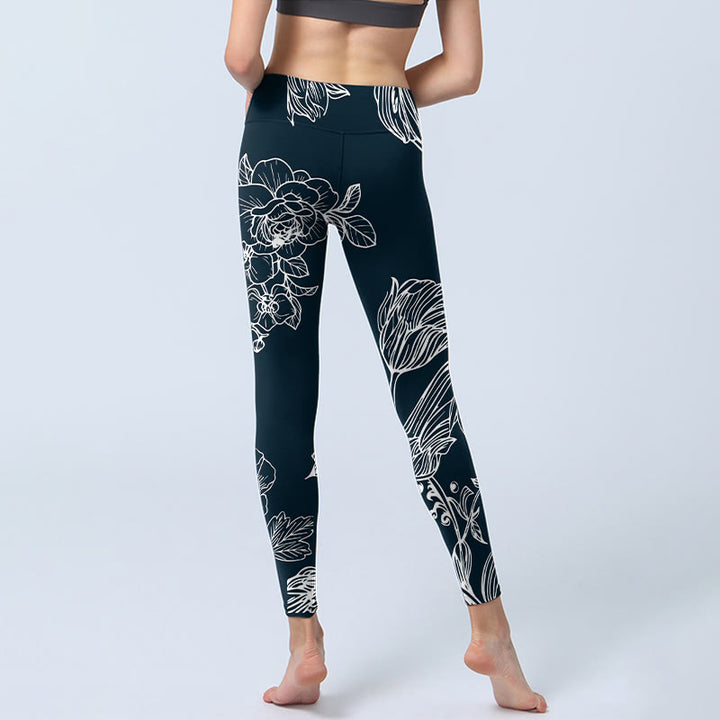 Buddha Stones Pfingstrose Epiphyllum Blumen Druck Gym Fitness Leggings Damen Yogahose