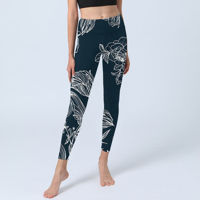 Buddha Stones Pfingstrose Epiphyllum Blumen Druck Gym Fitness Leggings Damen Yogahose