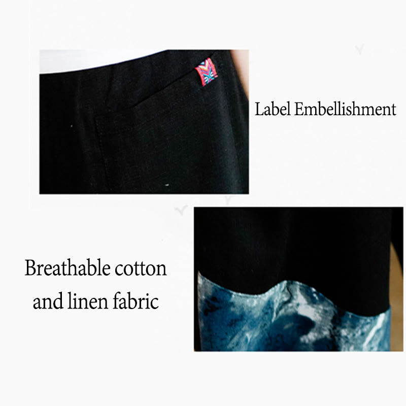 Buddha Stones Patchwork Design Kordelzug Baumwolle Herren Cropped Hose mit Taschen - image 21