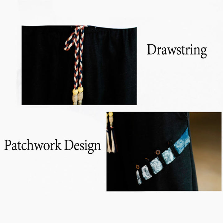 Buddha Stones Patchwork Design Kordelzug Baumwolle Herren Cropped Hose mit Taschen - image 22
