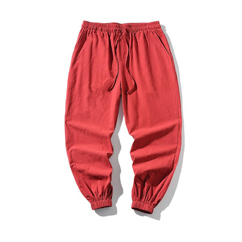 Buddha Stones Weißer Kranich Stickmuster Kordelzug Herren Haremshose mit Taschen - image 19