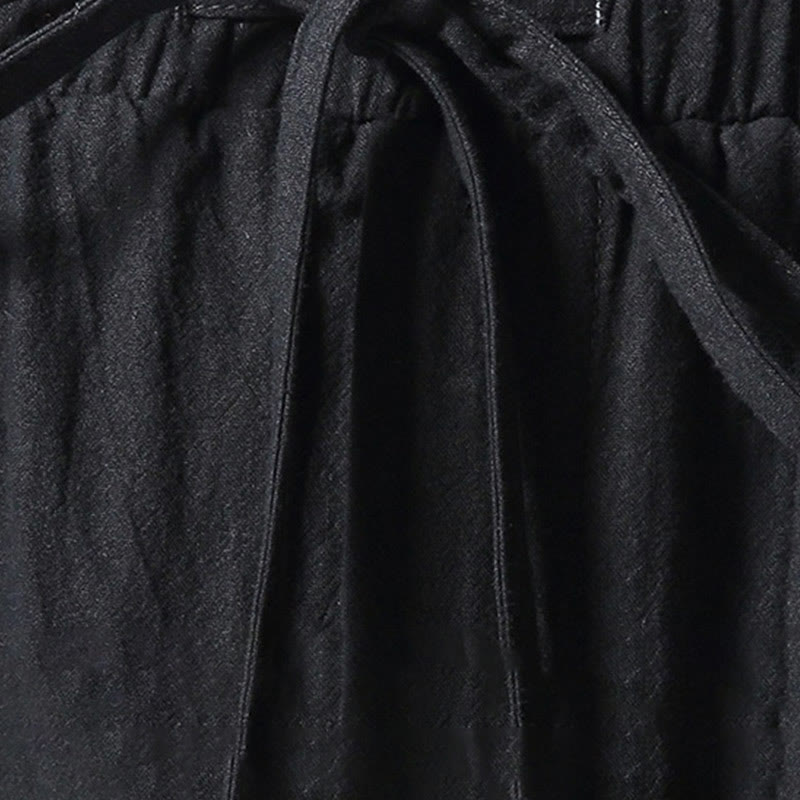 Buddha Stones Weißer Kranich Stickmuster Kordelzug Herren Haremshose mit Taschen - image 11