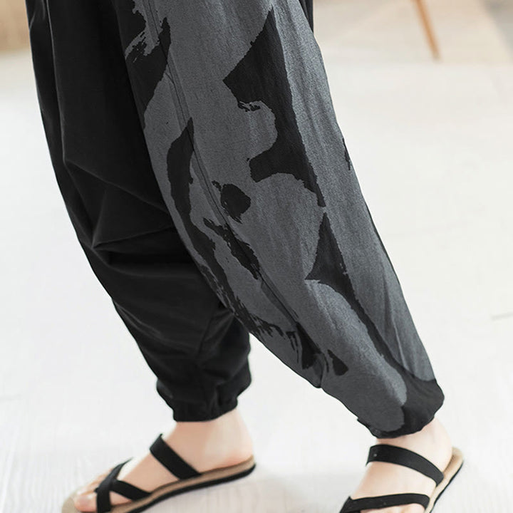 Buddha Stones Einfache Sommerkalligraphie-Haremshose aus Baumwolle für Herren mit Taschen - image 11