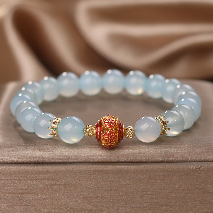 Buddha Stones Heilarmband mit natürlichen Aquamarin-Blumenperlen