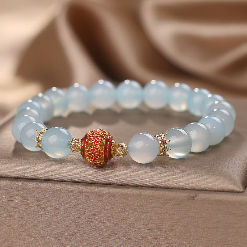 Buddha Stones Heilarmband mit natürlichen Aquamarin-Blumenperlen