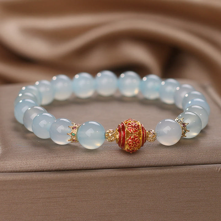 Buddha Stones Heilarmband mit natürlichen Aquamarin-Blumenperlen