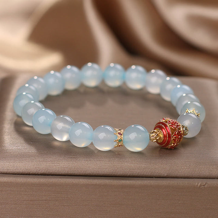 Buddha Stones Heilarmband mit natürlichen Aquamarin-Blumenperlen