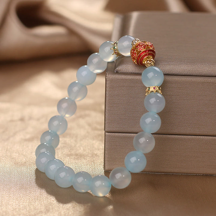 Buddha Stones Heilarmband mit natürlichen Aquamarin-Blumenperlen