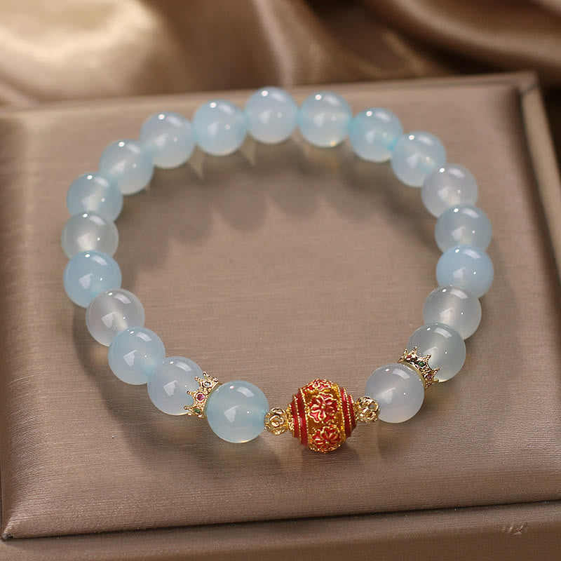 Buddha Stones Heilarmband mit natürlichen Aquamarin-Blumenperlen