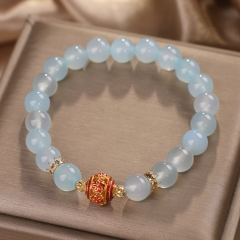 Buddha Stones Heilarmband mit natürlichen Aquamarin-Blumenperlen