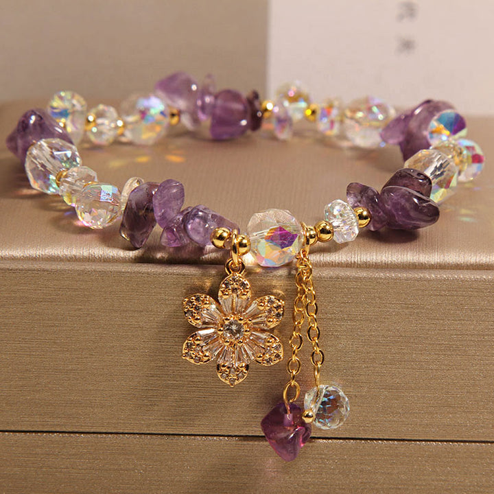 Buddha Stones Amethyst Citrin Weiß Kristall Zirkon Blume Spirituelle Heilung Armband