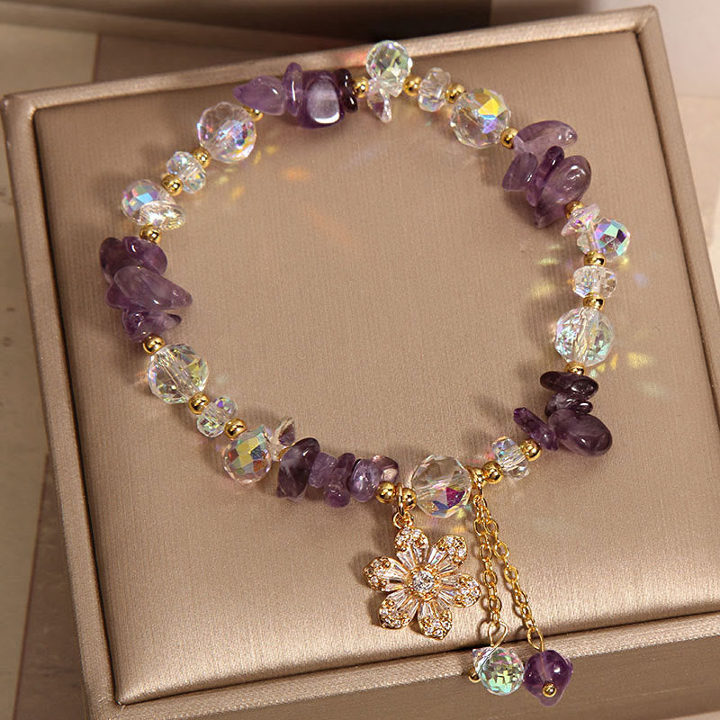 Buddha Stones Amethyst Citrin Weiß Kristall Zirkon Blume Spirituelle Heilung Armband