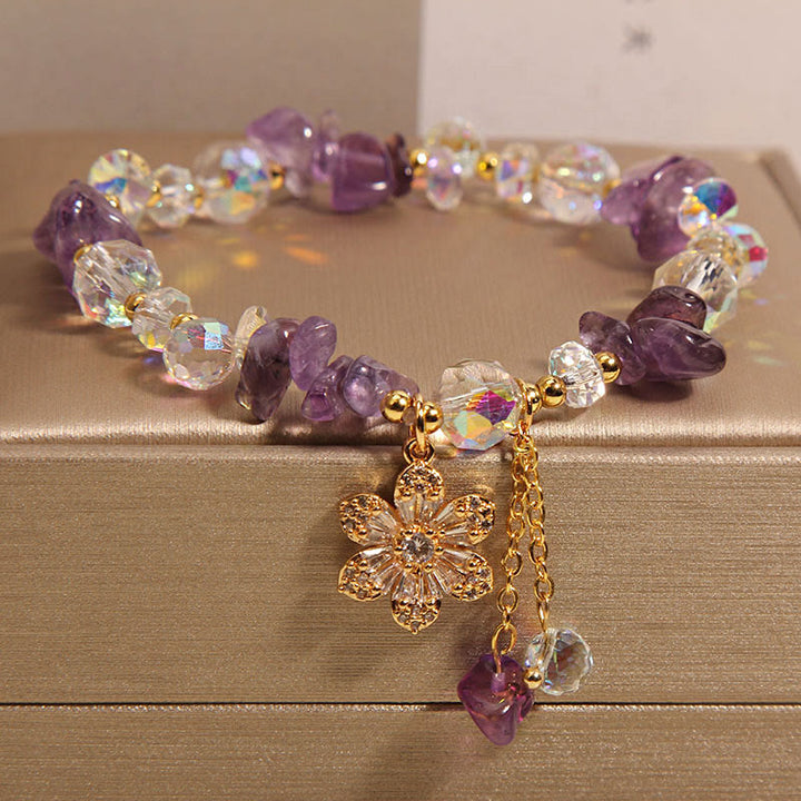 Buddha Stones Amethyst Citrin Weiß Kristall Zirkon Blume Spirituelle Heilung Armband