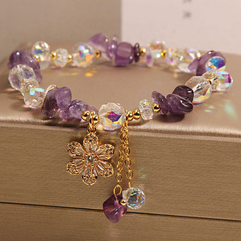 Buddha Stones Amethyst Citrin Weiß Kristall Zirkon Blume Spirituelle Heilung Armband