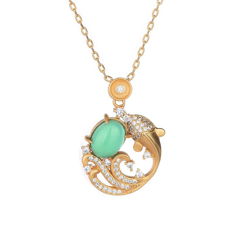 Buddha Stones Halskette mit Anhänger „Koi-Fisch“ aus grünem Chalcedon - image 5