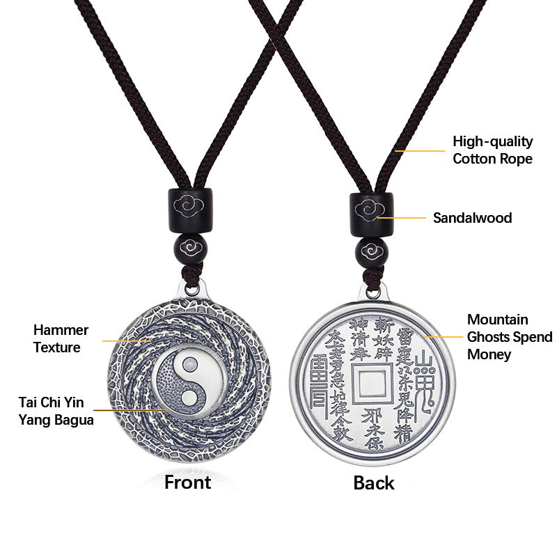 Halskette mit Anhänger aus 999er Sterlingsilber mit Buddha Stones , Tai Chi, Yin Yang und Bagua-Design, Berggeister, Geld ausgeben