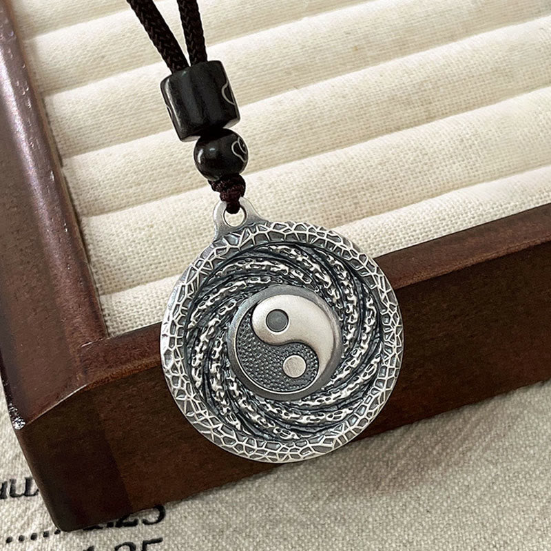 Halskette mit Anhänger aus 999er Sterlingsilber mit Buddha Stones , Tai Chi, Yin Yang und Bagua-Design, Berggeister, Geld ausgeben