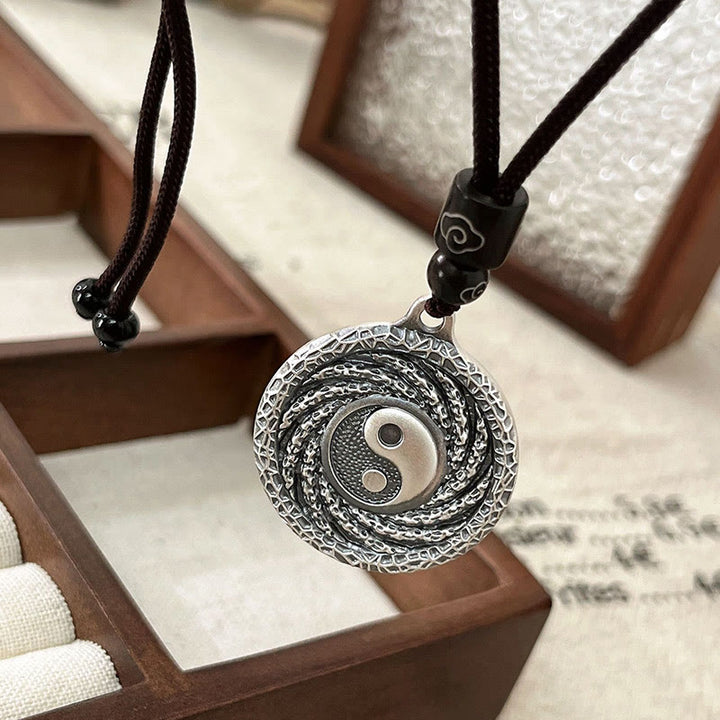 Halskette mit Anhänger aus 999er Sterlingsilber mit Buddha Stones , Tai Chi, Yin Yang und Bagua-Design, Berggeister, Geld ausgeben