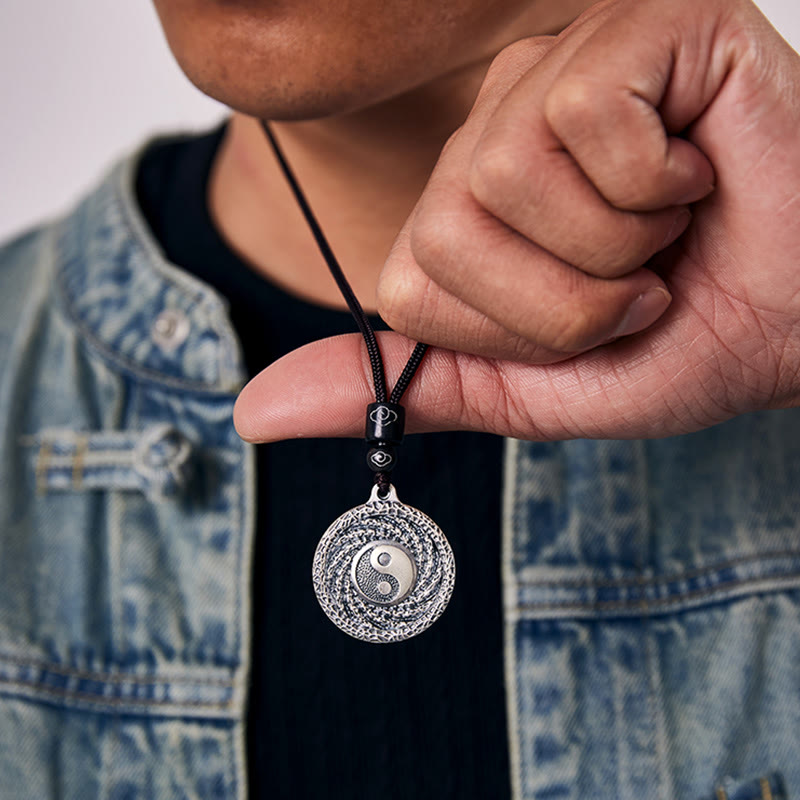 Halskette mit Anhänger aus 999er Sterlingsilber mit Buddha Stones , Tai Chi, Yin Yang und Bagua-Design, Berggeister, Geld ausgeben