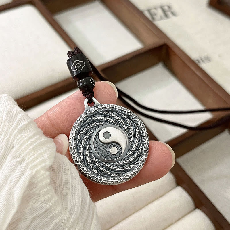 Halskette mit Anhänger aus 999er Sterlingsilber mit Buddha Stones , Tai Chi, Yin Yang und Bagua-Design, Berggeister, Geld ausgeben