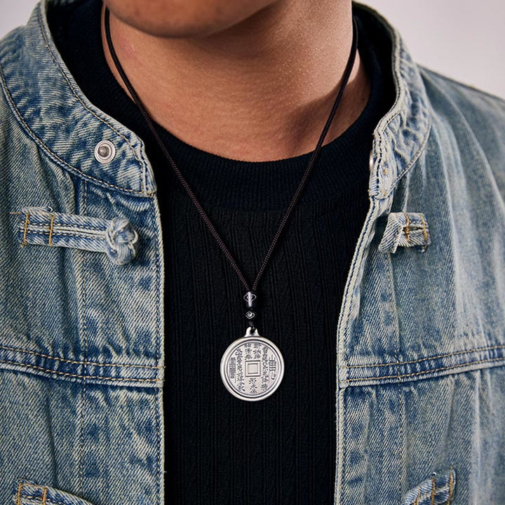 Halskette mit Anhänger aus 999er Sterlingsilber mit Buddha Stones , Tai Chi, Yin Yang und Bagua-Design, Berggeister, Geld ausgeben - image 5