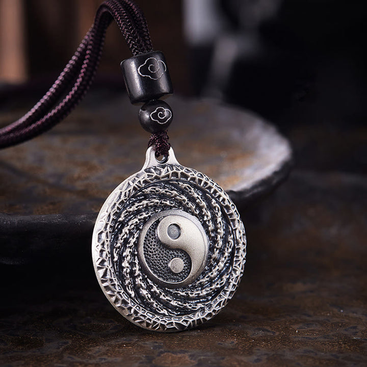 Halskette mit Anhänger aus 999er Sterlingsilber mit Buddha Stones , Tai Chi, Yin Yang und Bagua-Design, Berggeister, Geld ausgeben